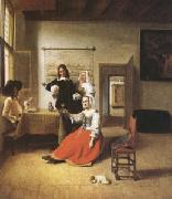 Pieter de Hooch A Woman Drinking with Two Gentlemen) (mk05) oil on canvas